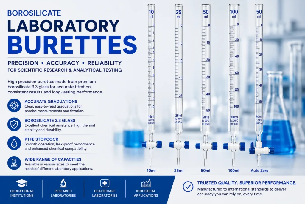 Borosilicate Laboratory Burettes for Precision Analytical Testing